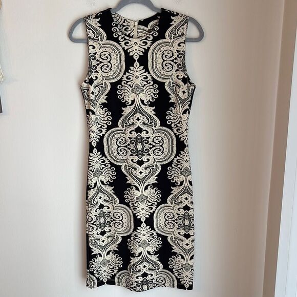 J. McLaughlin Women Elegant Black and Cream Patterned Dress Catalina cloth small - Picture 1 of 11